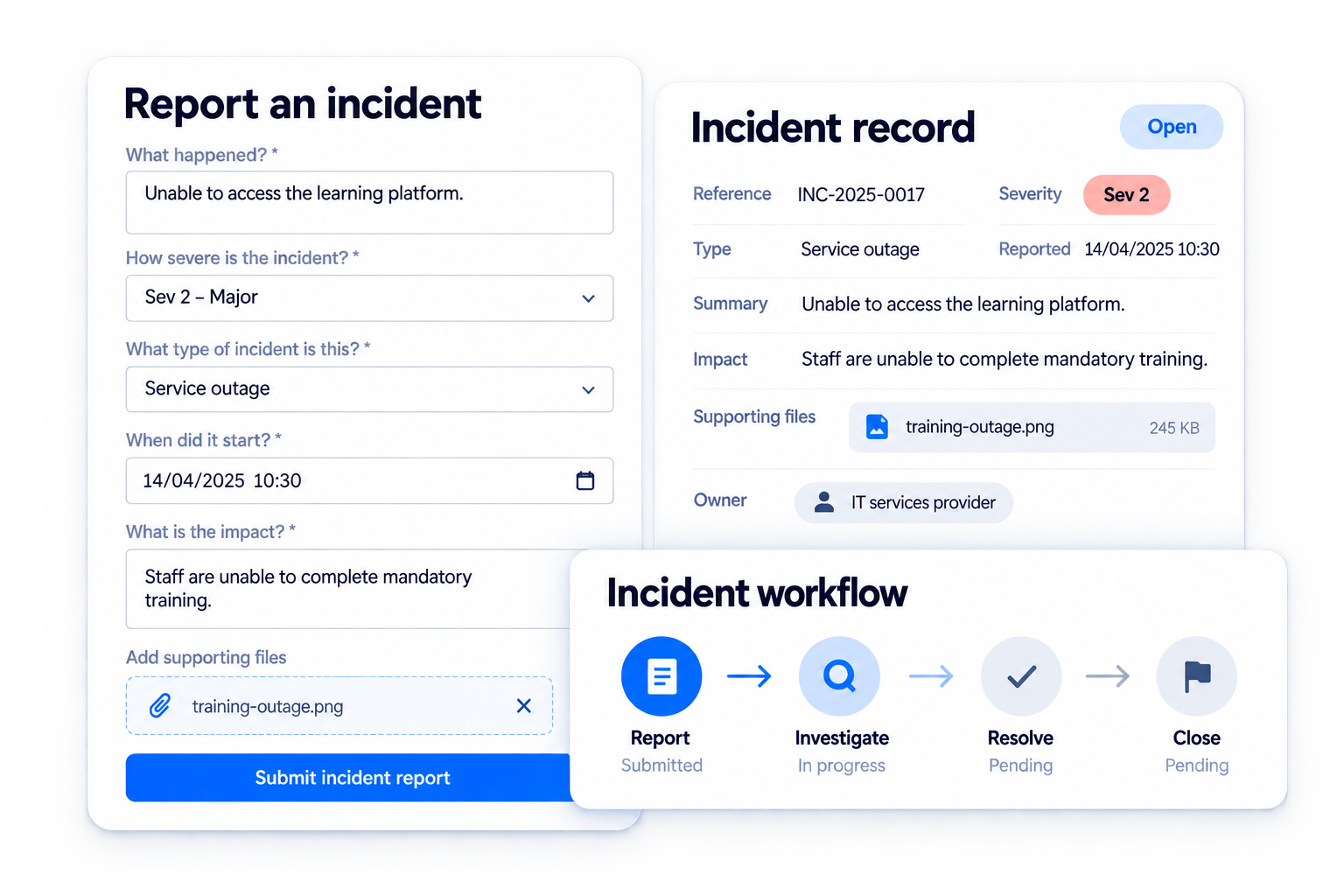 Simplified illustrative publish a simple staff experience workflow with fictional sample data
