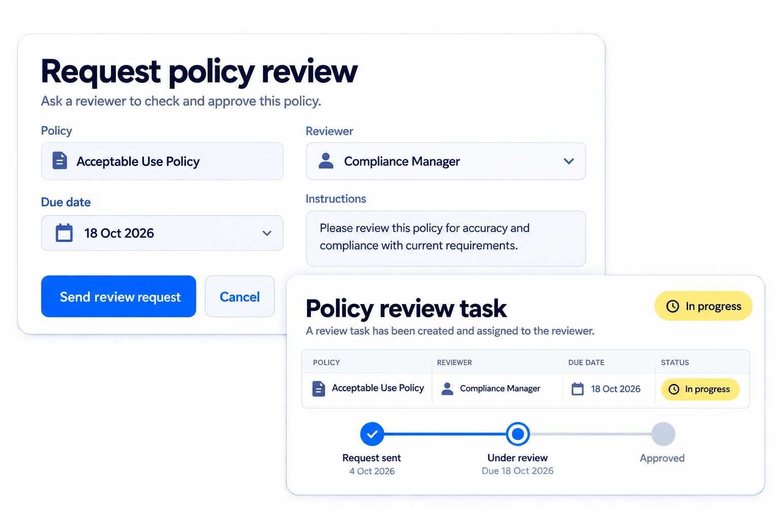 Simplified illustrative request an accountable review workflow with fictional sample data