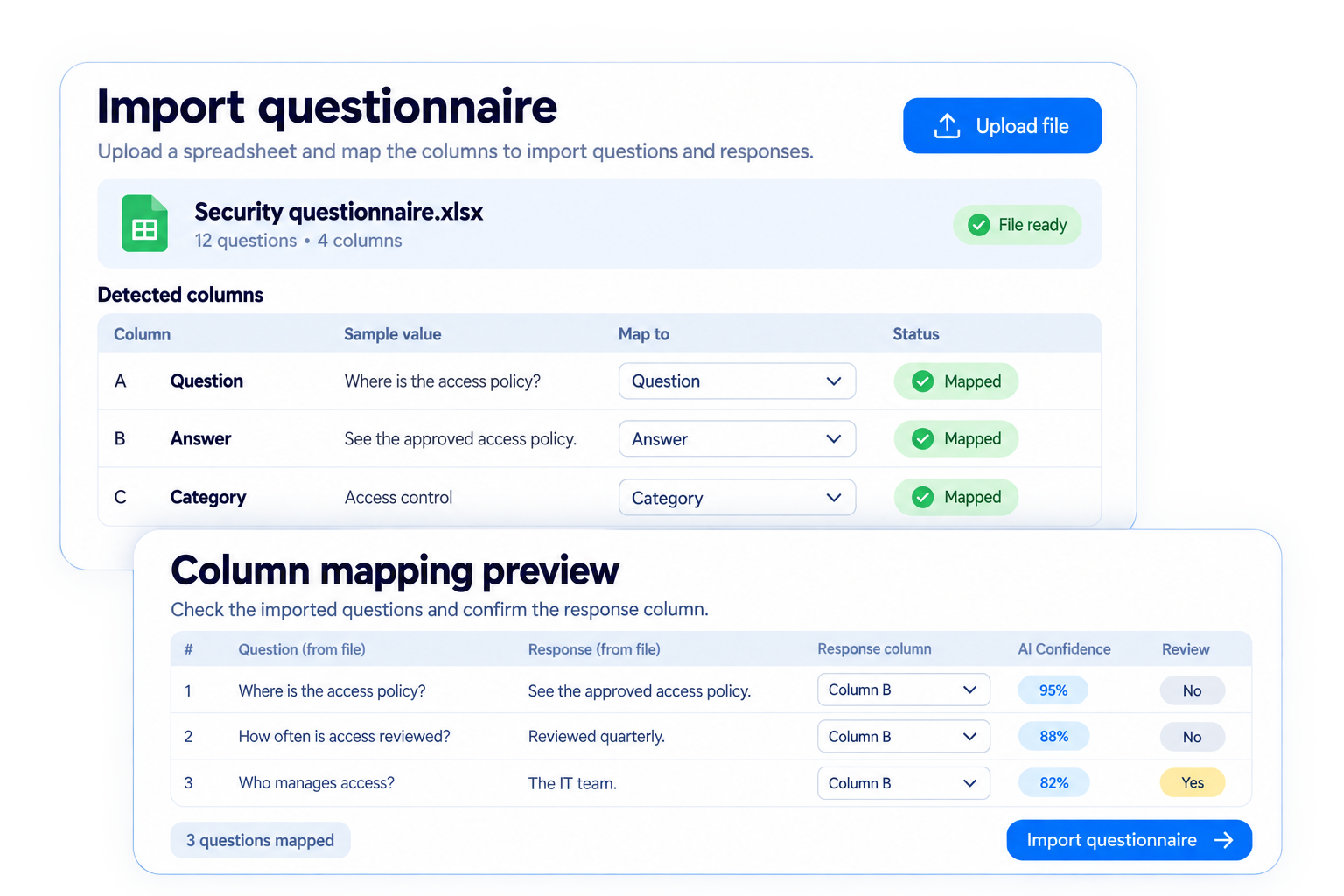 Simplified illustrative work in the customer's format workflow with fictional sample data