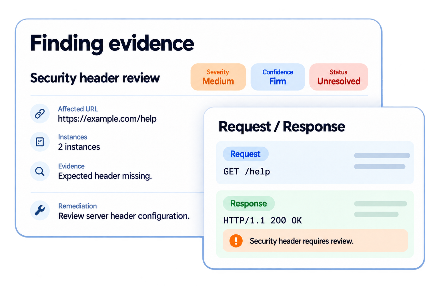 Simplified illustrative inspect the evidence behind a finding workflow with fictional sample data