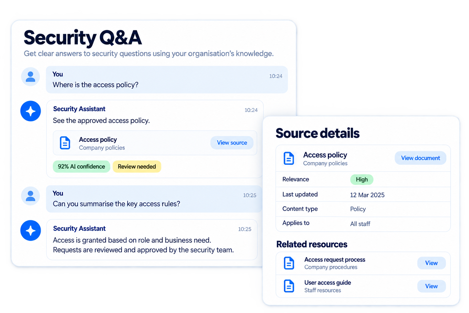 Simplified illustrative answer a security question in context workflow with fictional sample data