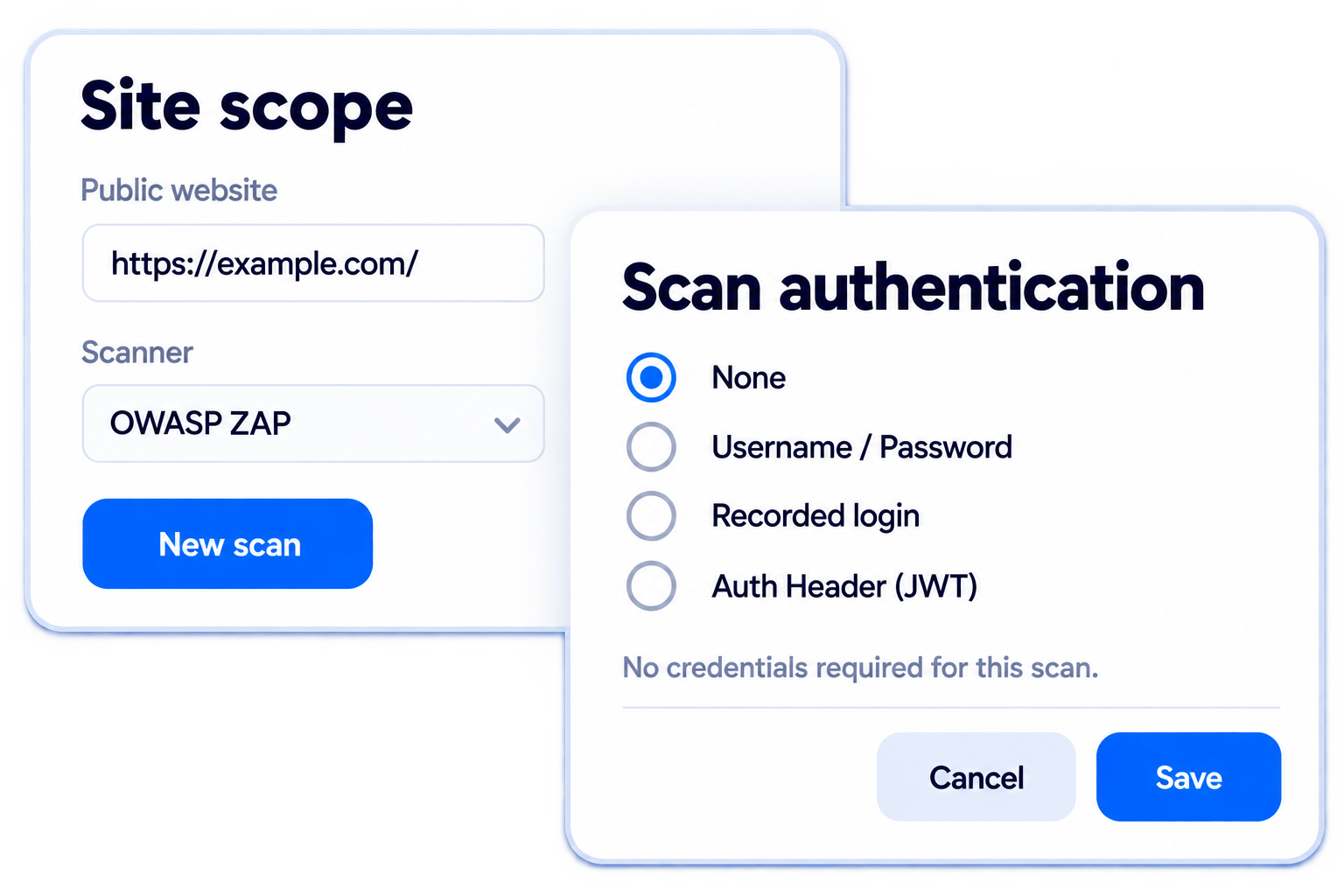 Simplified illustrative define and scan the authorised scope workflow with fictional sample data