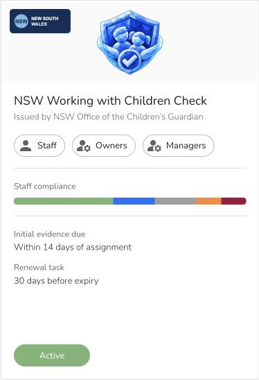 Apollo requirement card for a Working with Children Check